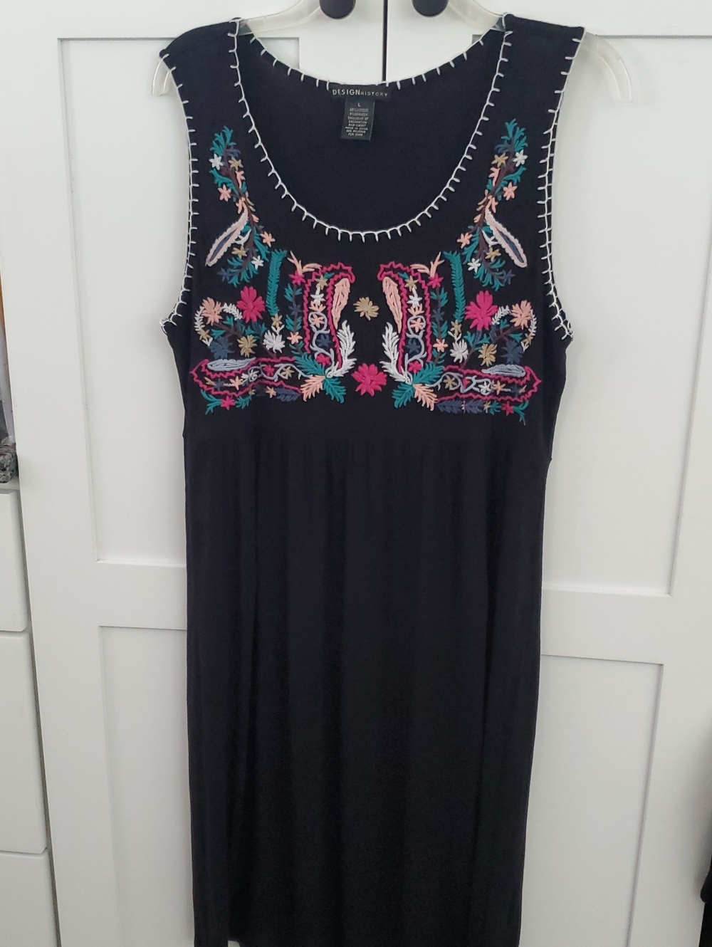 Design History Black Midi Dress with Multicolor Embroidery